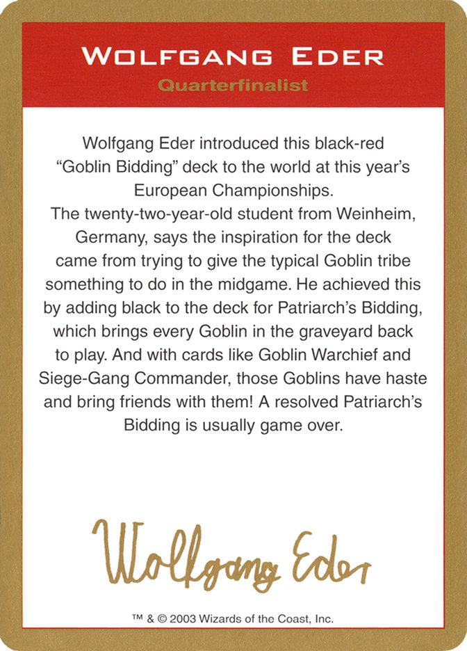 Wolfgang Eder Bio [World Championship Decks 2003] | Cracking-Singles