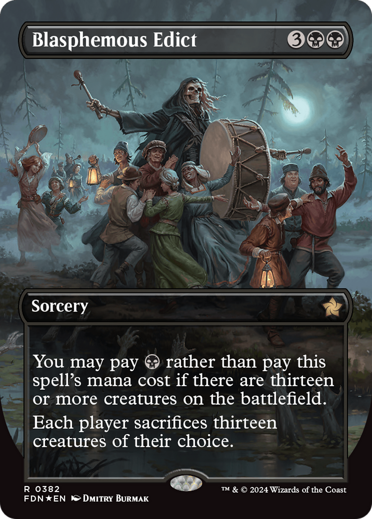 Blasphemous Edict (Borderless) (Mana Foil) [Foundations] | Cracking-Singles