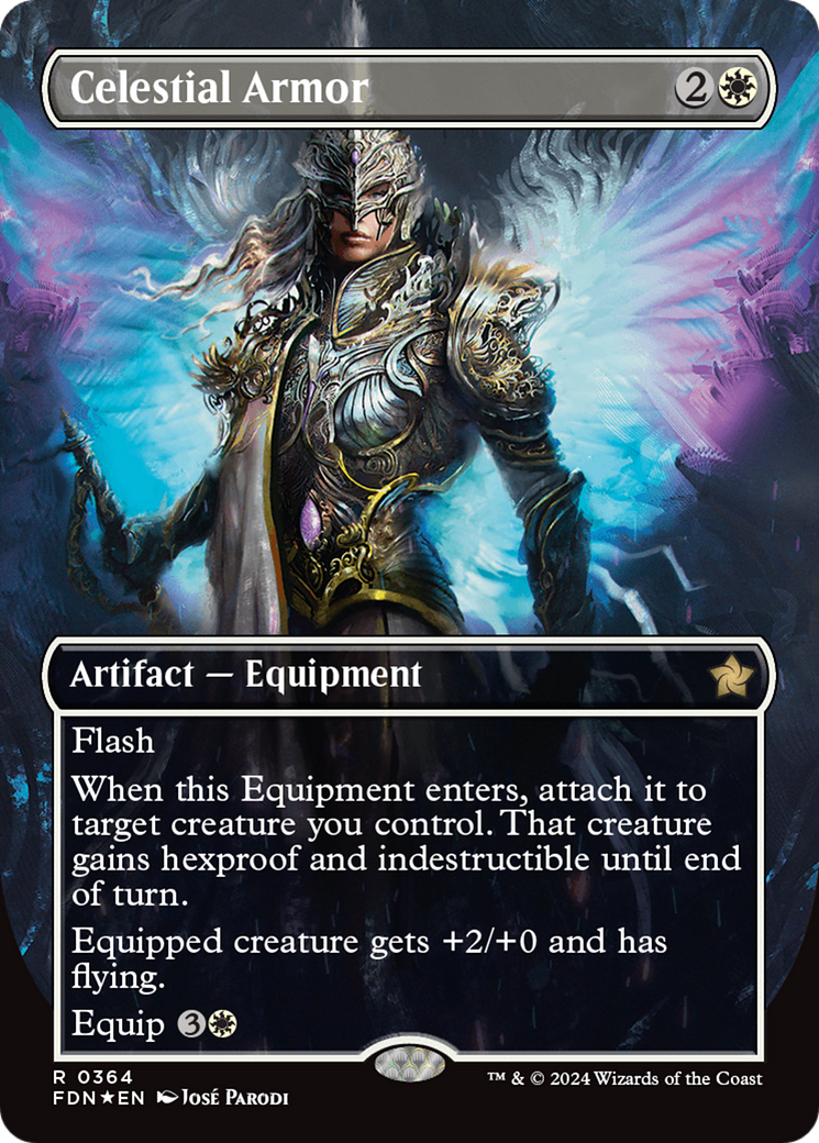 Celestial Armor (Borderless) (Mana Foil) [Foundations] | Cracking-Singles