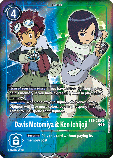 Davis Motomiya & Ken Ichijoji [BT8-088] (Alternative Art - Box Topper) [New Awakening] | Cracking-Singles