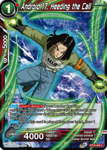 Android 17, Heeding the Call (BT16-009) [Realm of the Gods] | Cracking-Singles