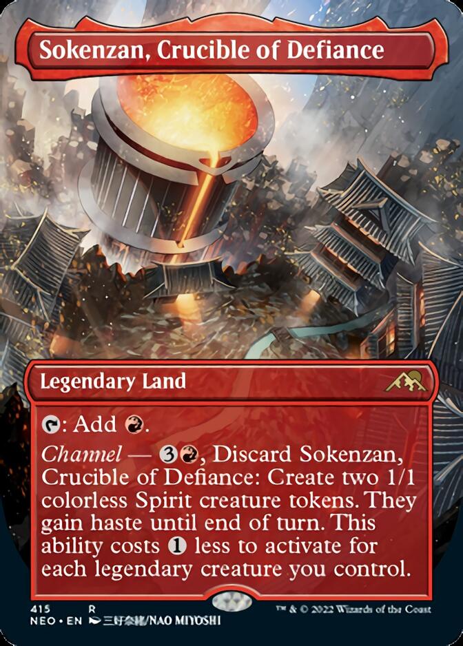 Sokenzan, Crucible of Defiance (Borderless Alternate Art) [Kamigawa: Neon Dynasty] | Cracking-Singles