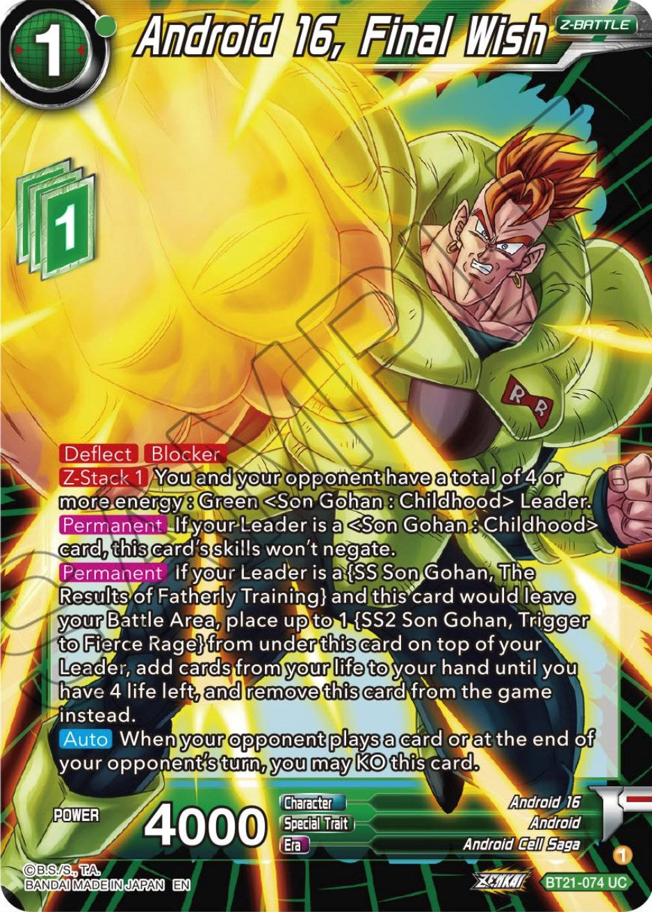 Android 16, Final Wish (BT21-074) [Wild Resurgence] | Cracking-Singles