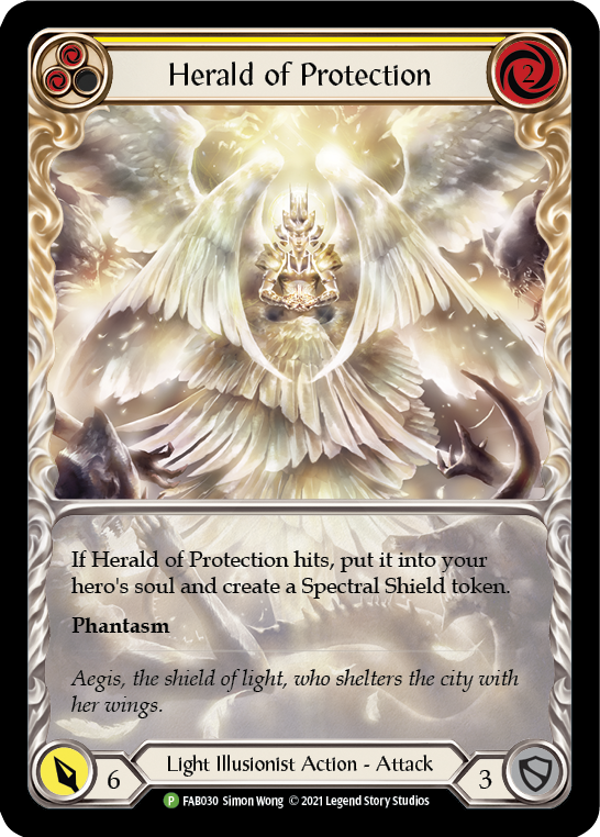 Herald of Protection (Yellow Extended Art) [FAB030] (Promo)  Rainbow Foil | Cracking-Singles