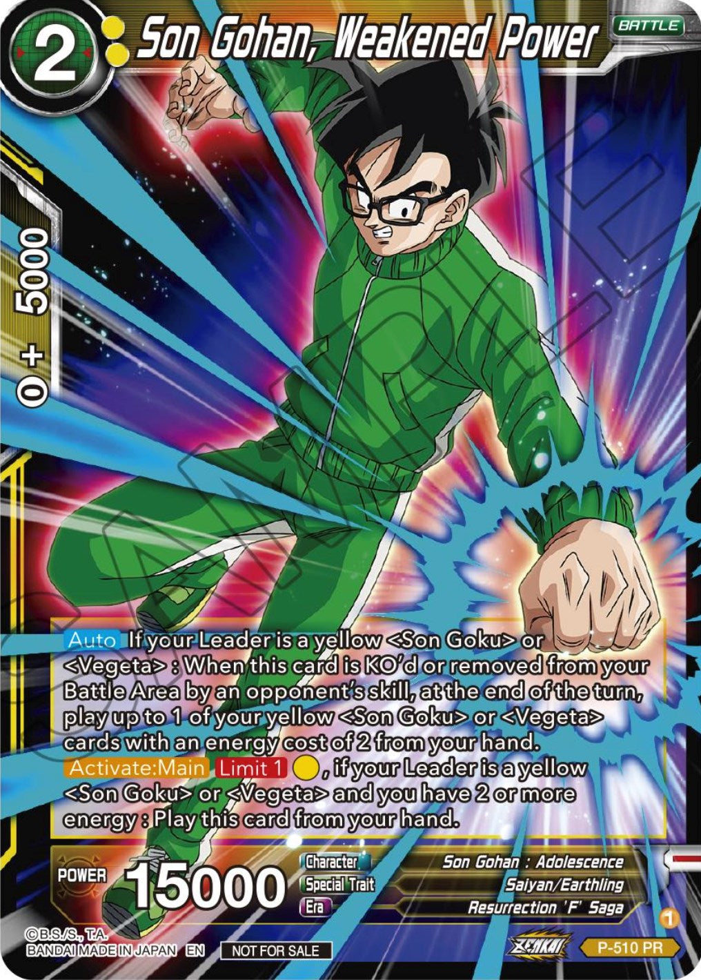 Son Gohan, Weakened Power (Zenkai Series Tournament Pack Vol.4) (P-510) [Tournament Promotion Cards] | Cracking-Singles