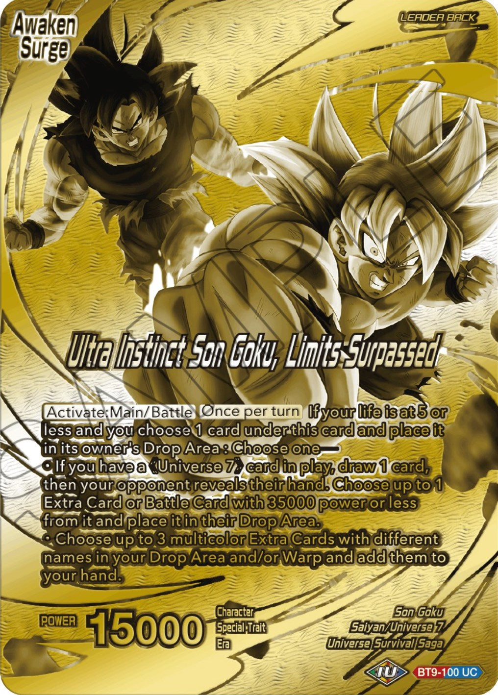 Son Goku // Ultra Instinct Son Goku, Limits Surpassed (Championship 2023 Golden Card Vol.2, Version 1) (BT9-100) [Tournament Promotion Cards] | Cracking-Singles