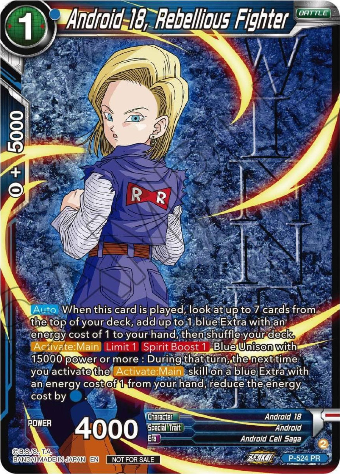 Android 18, Rebellious Fighter (Winner-Stamped) (Zenkai Series Tournament Pack Vol.5) (P-524) [Tournament Promotion Cards] | Cracking-Singles