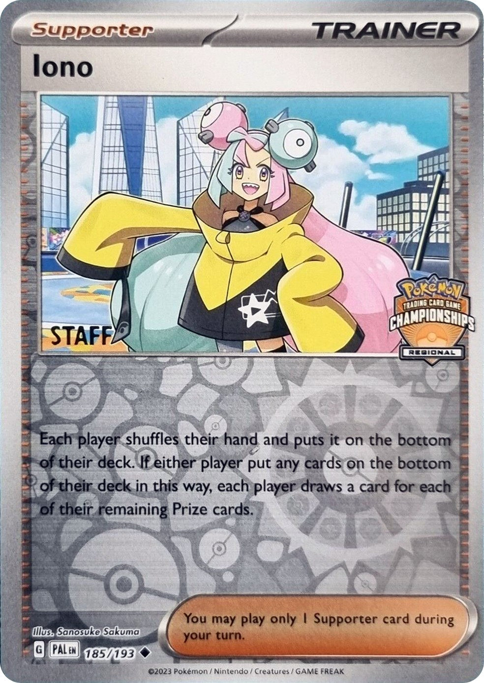 Iono (185/193) (Regional Championships Promo Staff) [League & Championship Cards] | Cracking-Singles