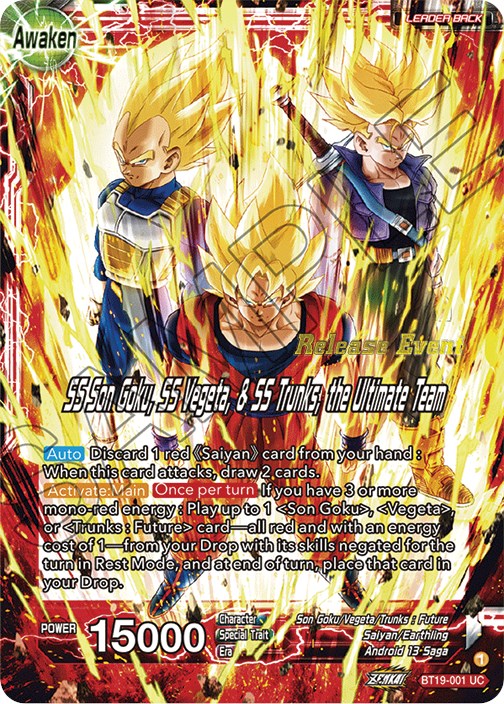 Son Goku & Vegeta & Trunks // SS Son Goku, SS Vegeta, & SS Trunks, the Ultimate Team (Fighter's Ambition Holiday Pack) (BT19-001) [Tournament Promotion Cards] | Cracking-Singles