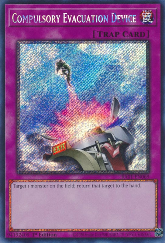 Compulsory Evacuation Device [RA01-EN069] Platinum Secret Rare | Cracking-Singles