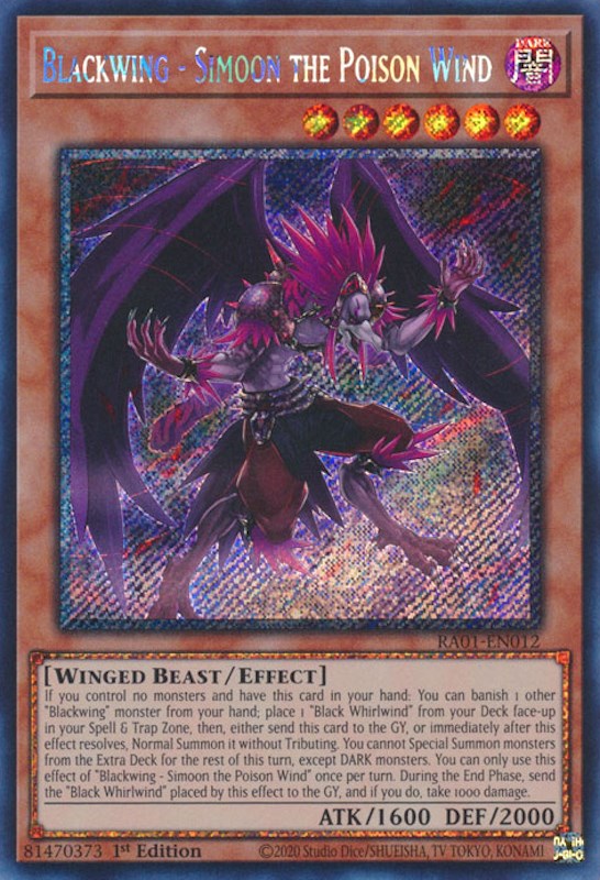 Blackwing - Simoon the Poison Wind [RA01-EN012] Platinum Secret Rare | Cracking-Singles