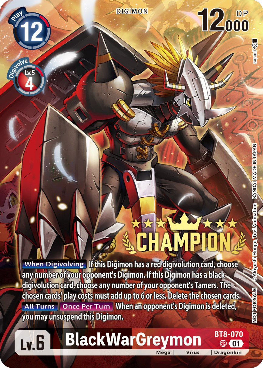 BlackWarGreymon [BT8-070] (Digimon 3-On-3 November 2023 Champion) [New Awakening] | Cracking-Singles