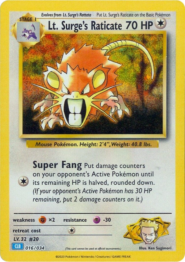 Lt. Surge's Raticate [Trading Card Game Classic] | Cracking-Singles