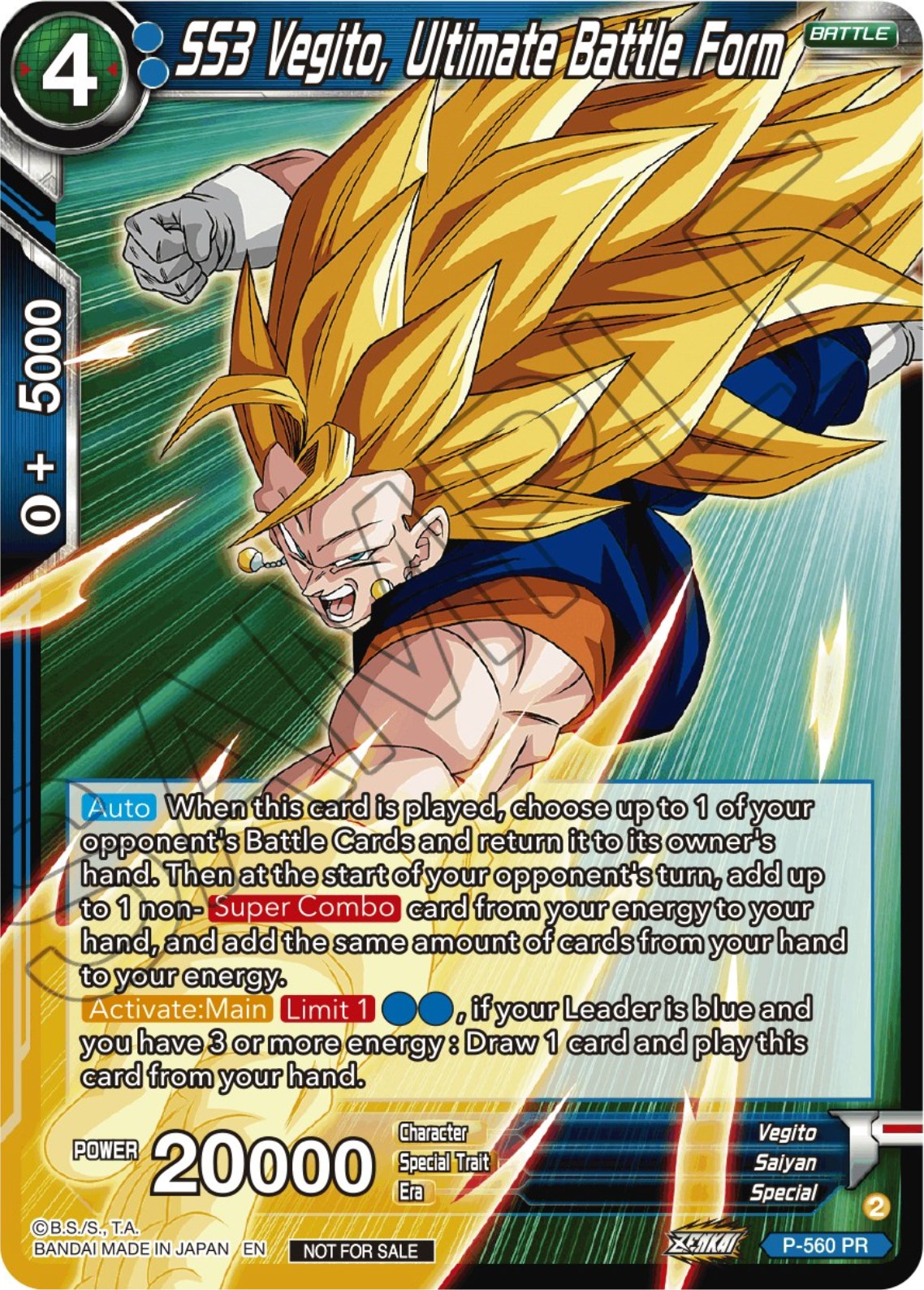 SS3 Vegito, Ultimate Battle Form (Zenkai Series Tournament Pack Vol.6) (P-560) [Tournament Promotion Cards] | Cracking-Singles