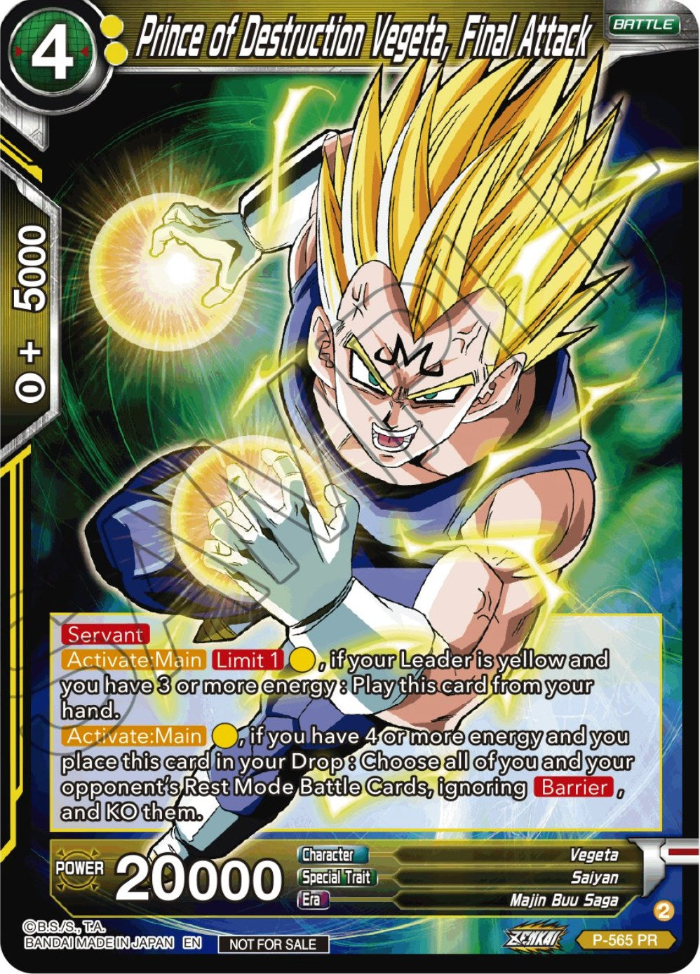 Prince of Destrcution Vegeta, Final Attack (Zenkai Series Tournament Pack Vol.6) (P-565) [Tournament Promotion Cards] | Cracking-Singles