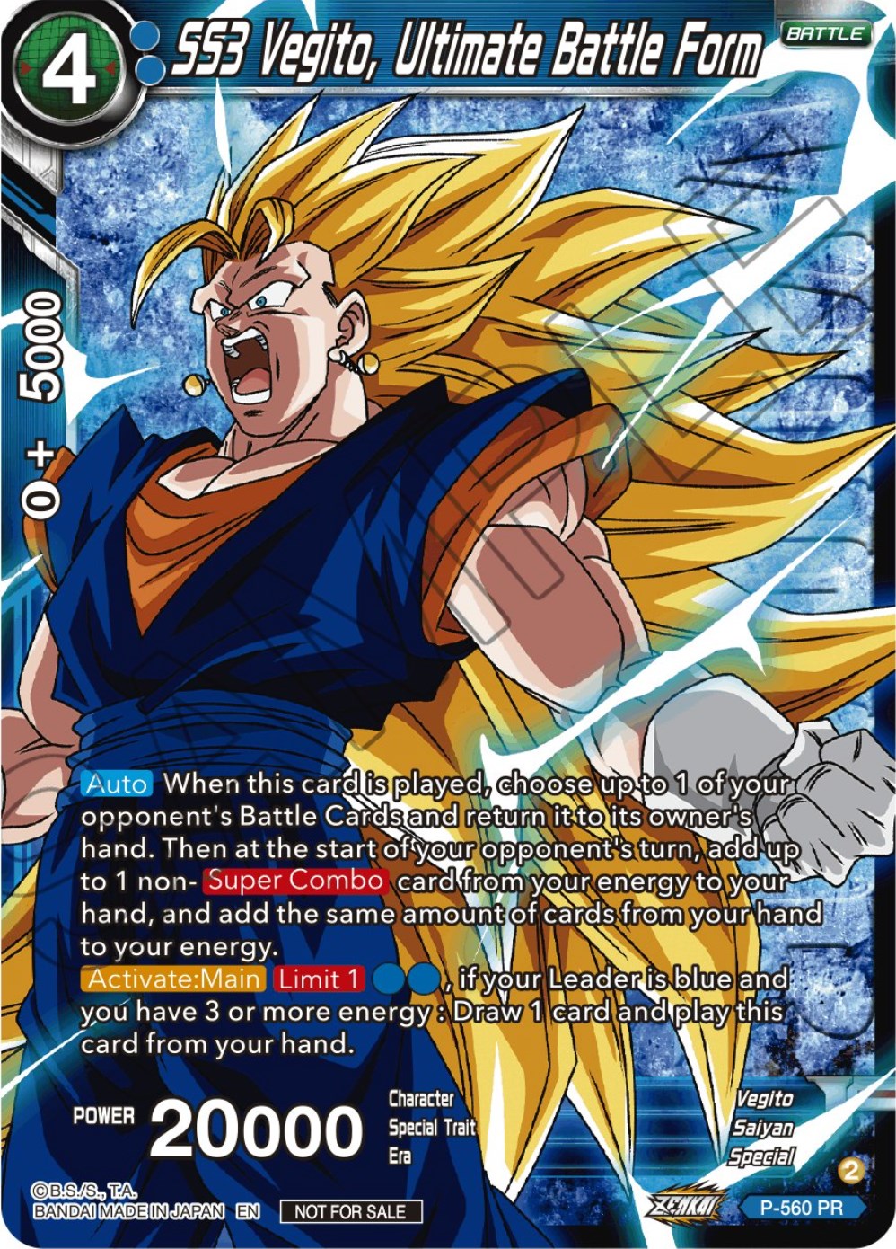 SS3 Vegito, Ultimate Battle Form (Zenkai Series Tournament Pack Vol.6) (Winner) (P-560) [Tournament Promotion Cards] | Cracking-Singles