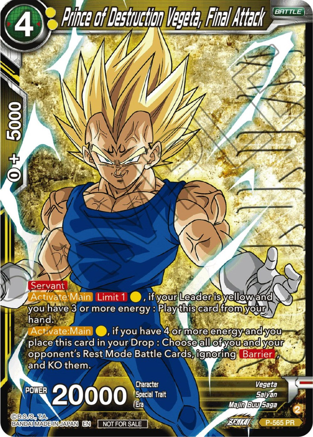 Prince of Destrcution Vegeta, Final Attack (Zenkai Series Tournament Pack Vol.6) (Winner) (P-565) [Tournament Promotion Cards] | Cracking-Singles