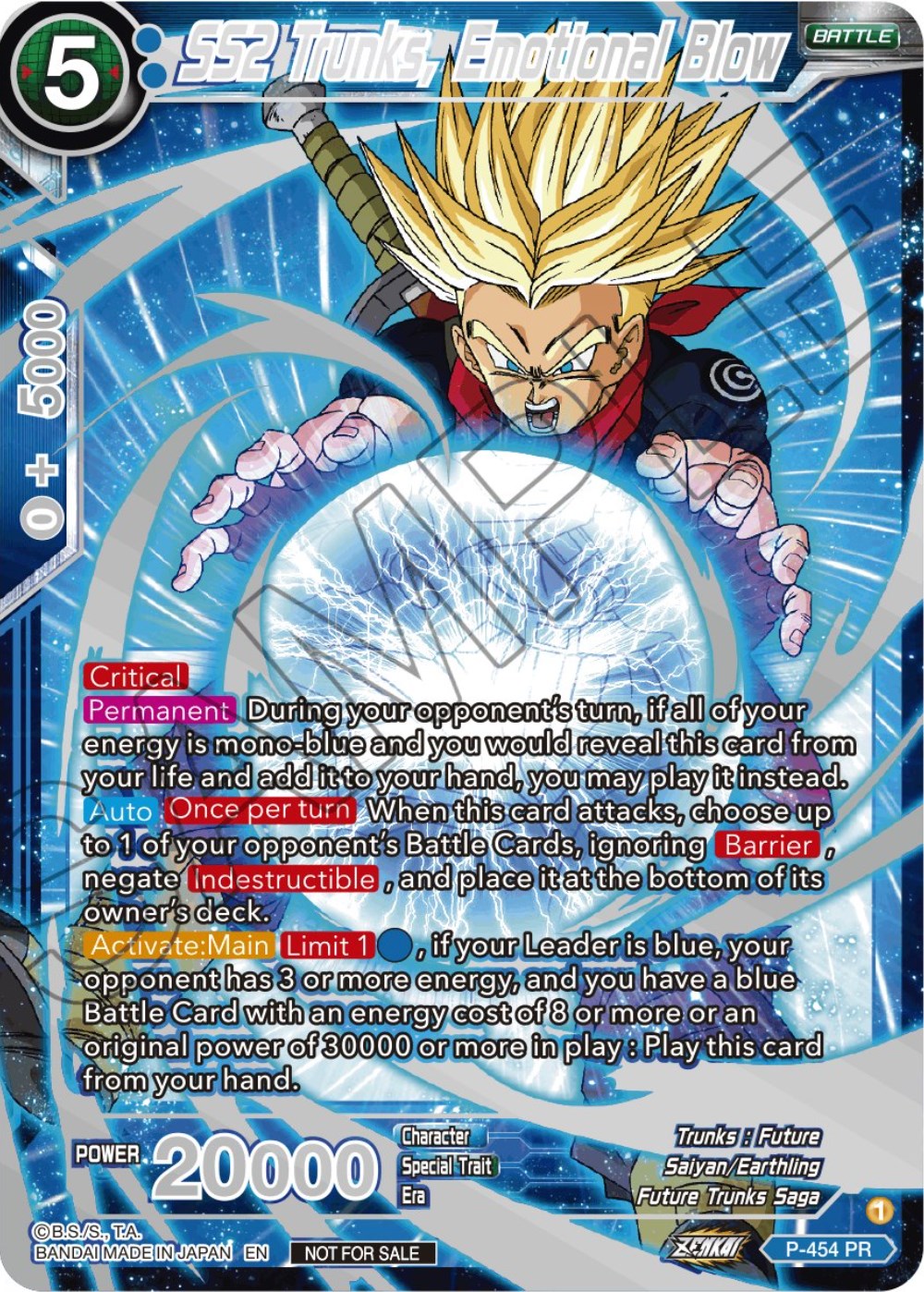 SS2 Trunks, Emotional Blow (Championship 2023 Reward Alternate Art Card Set) (Holo) (P-454) [Tournament Promotion Cards] | Cracking-Singles