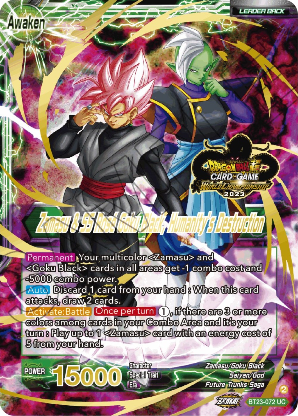 Zamasu & Goku Black // Zamasu & SS Rose Goku Black, Humanity's Destruction (2023 Worlds ZENKAI 06 Leader Set) (BT23-072) [Tournament Promotion Cards] | Cracking-Singles