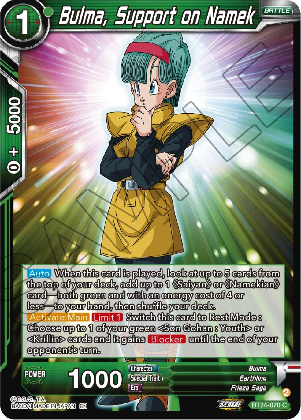 Bulma, Support on Namek (BT24-070) [Beyond Generations] | Cracking-Singles