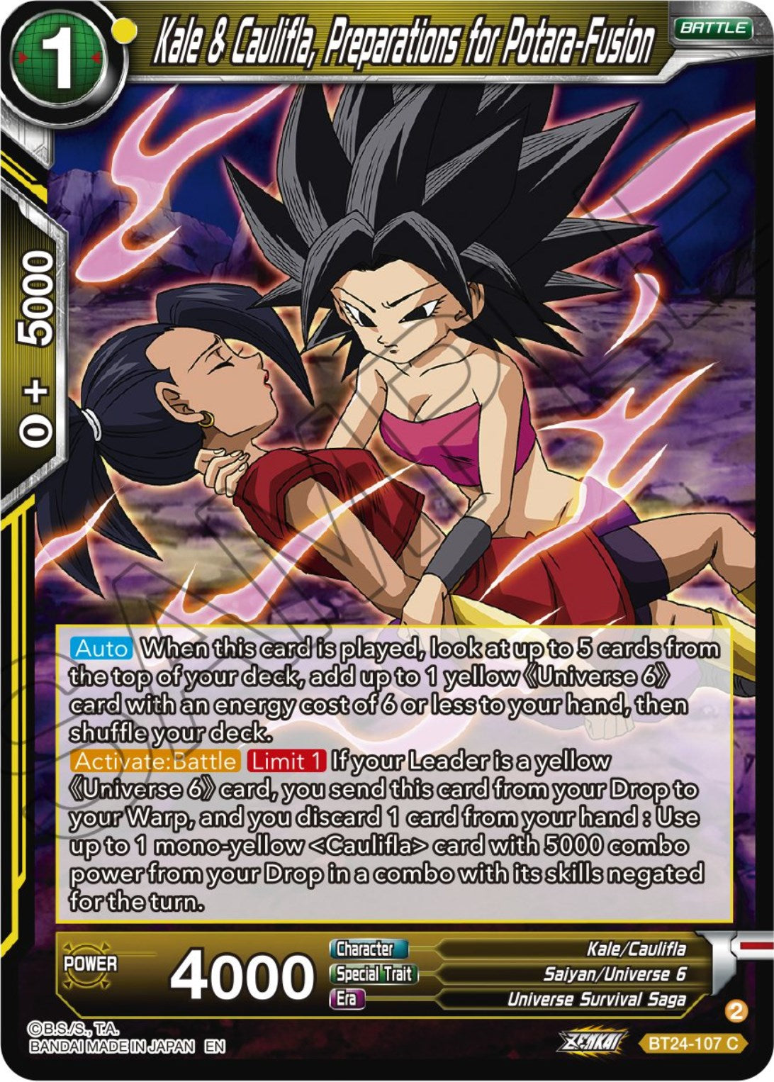 Kale & Caulifla, preparations for Potara-Fusion (BT24-107) [Beyond Generations] | Cracking-Singles