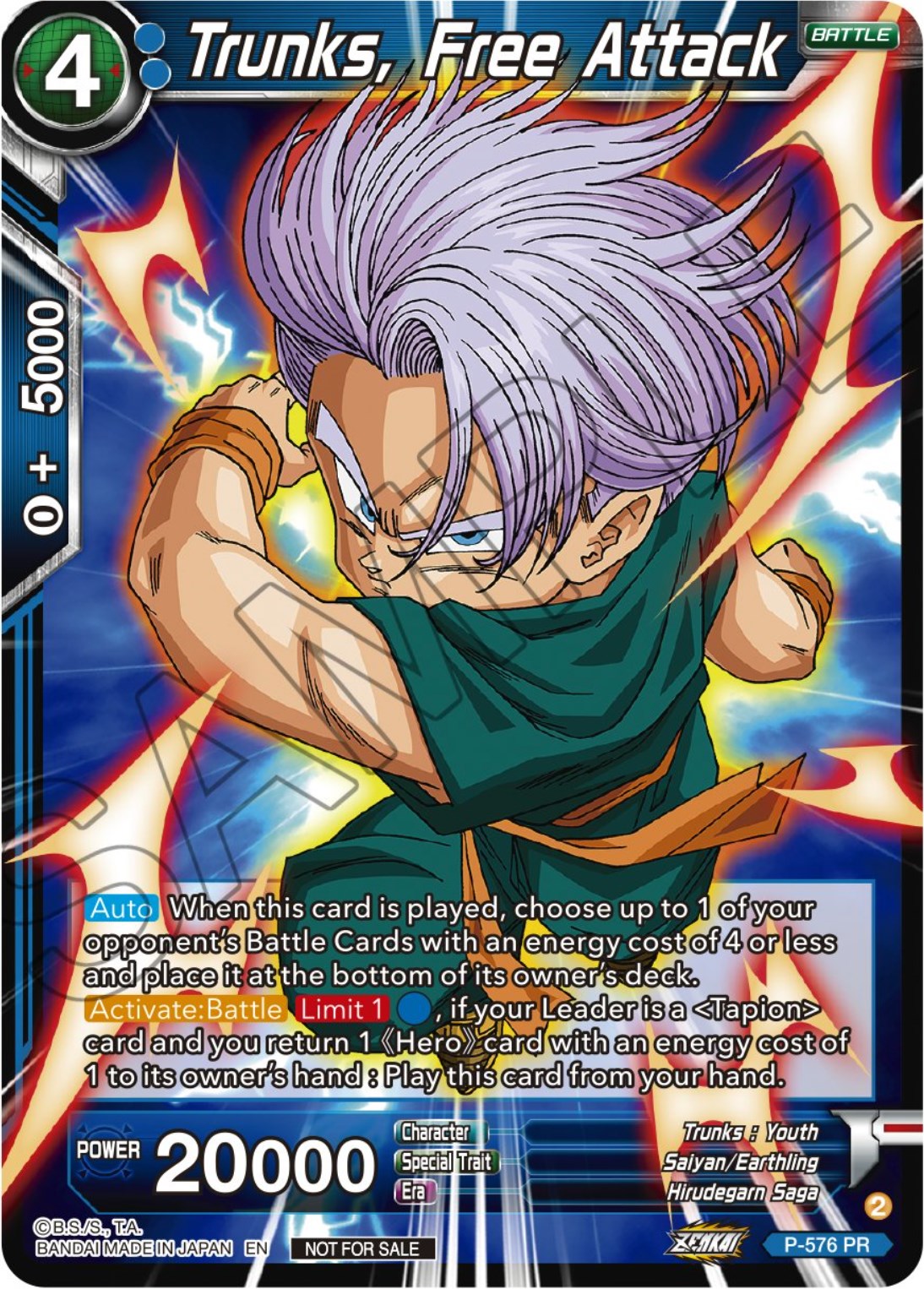 Trunks, Free Attack (Zenkai Series Tournament Pack Vol.7) (P-576) [Tournament Promotion Cards] | Cracking-Singles