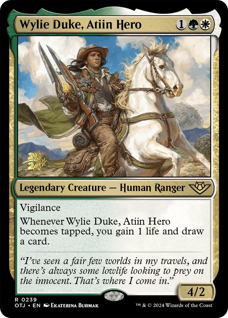 Wylie Duke, Atiin Hero [Outlaws of Thunder Junction Prerelease Promos] | Cracking-Singles