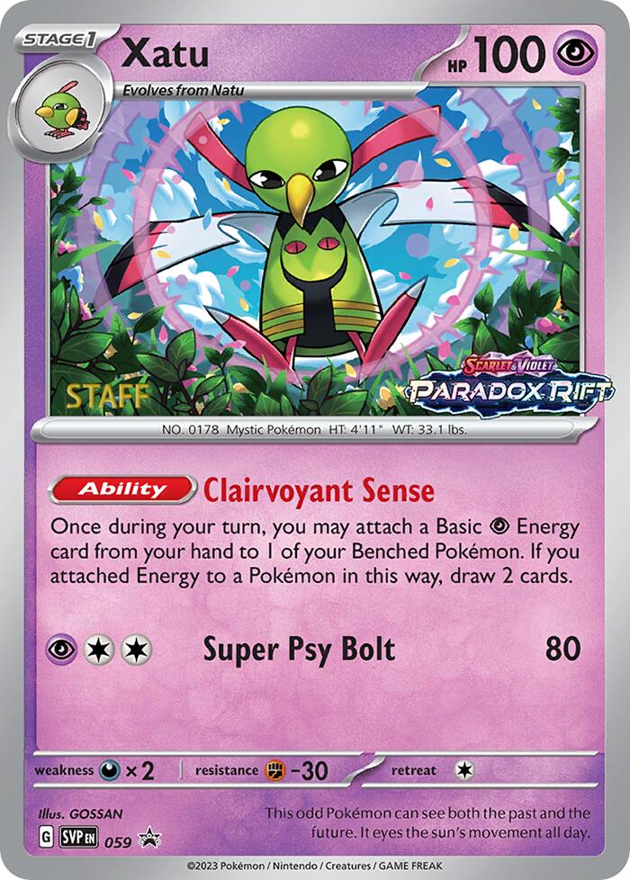 Xatu (059) (Staff Prerelease Promo) [Scarlet & Violet: Black Star Promos] | Cracking-Singles