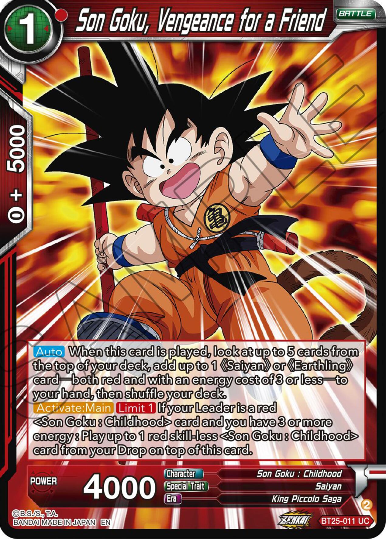 Son Goku, Vengeance for a Friend (BT25-011) [Legend of the Dragon Balls] | Cracking-Singles