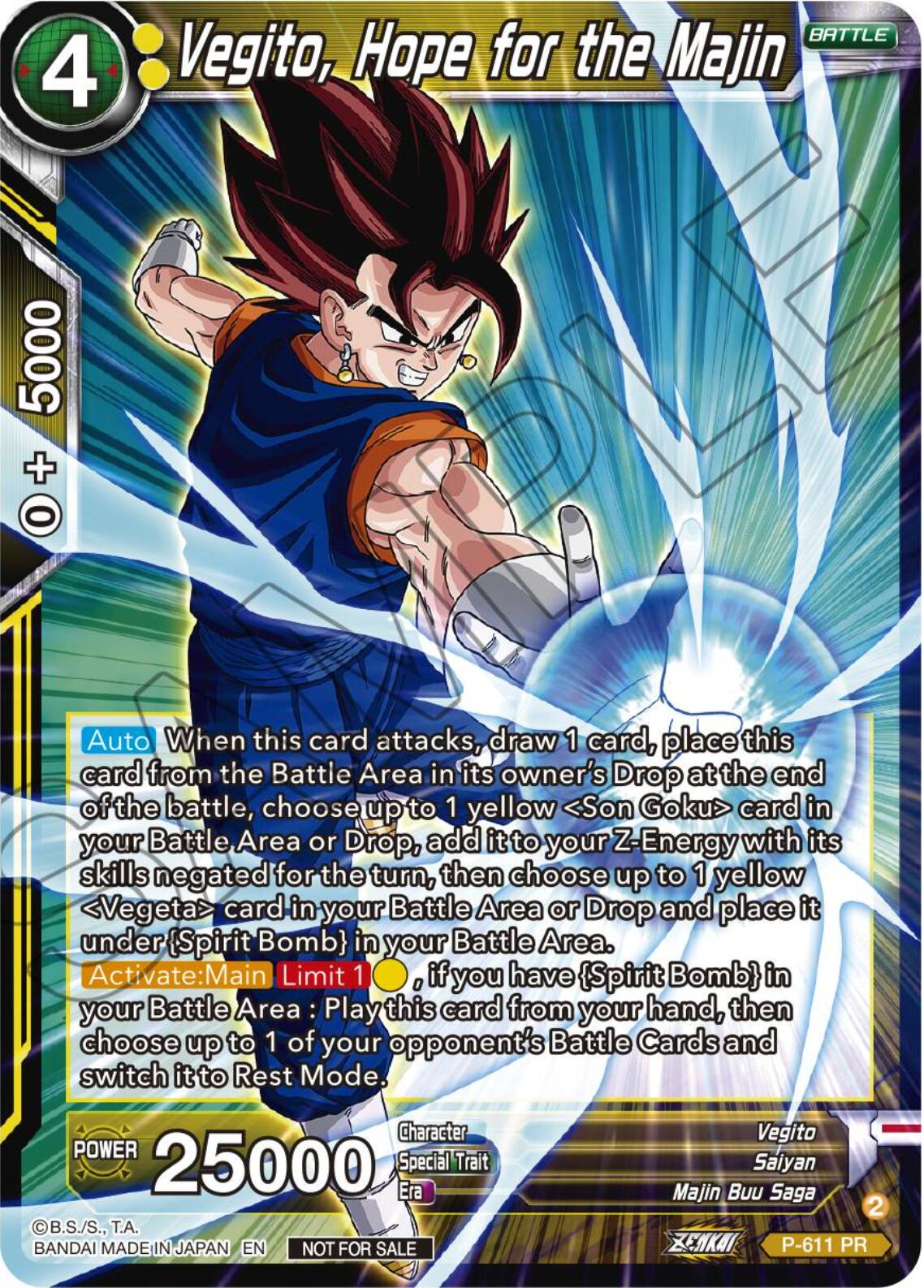 Vegito, Hope for the Majin (Tournament Pack Vol. 8) (P-611) [Promotion Cards] | Cracking-Singles