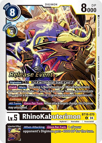 RhinoKabuterimon [BT18-070] [Release Special Booster Ver.2.0 Pre-Release Cards] | Cracking-Singles