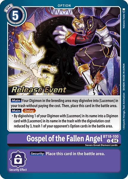 Gospel of the Fallen Angel [BT18-100] [Release Special Booster Ver.2.0 Pre-Release Cards] | Cracking-Singles