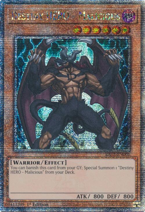 Destiny HERO - Malicious (Quarter Century Secret Rare) [RA03-EN001] Quarter Century Secret Rare | Cracking-Singles