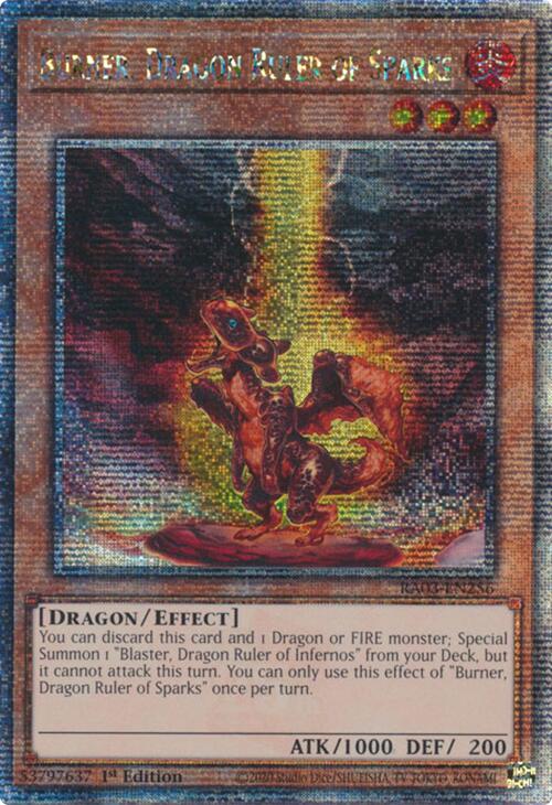 Burner, Dragon Ruler of Sparks (Quarter Century Secret Rare) [RA03-EN256] Quarter Century Secret Rare | Cracking-Singles