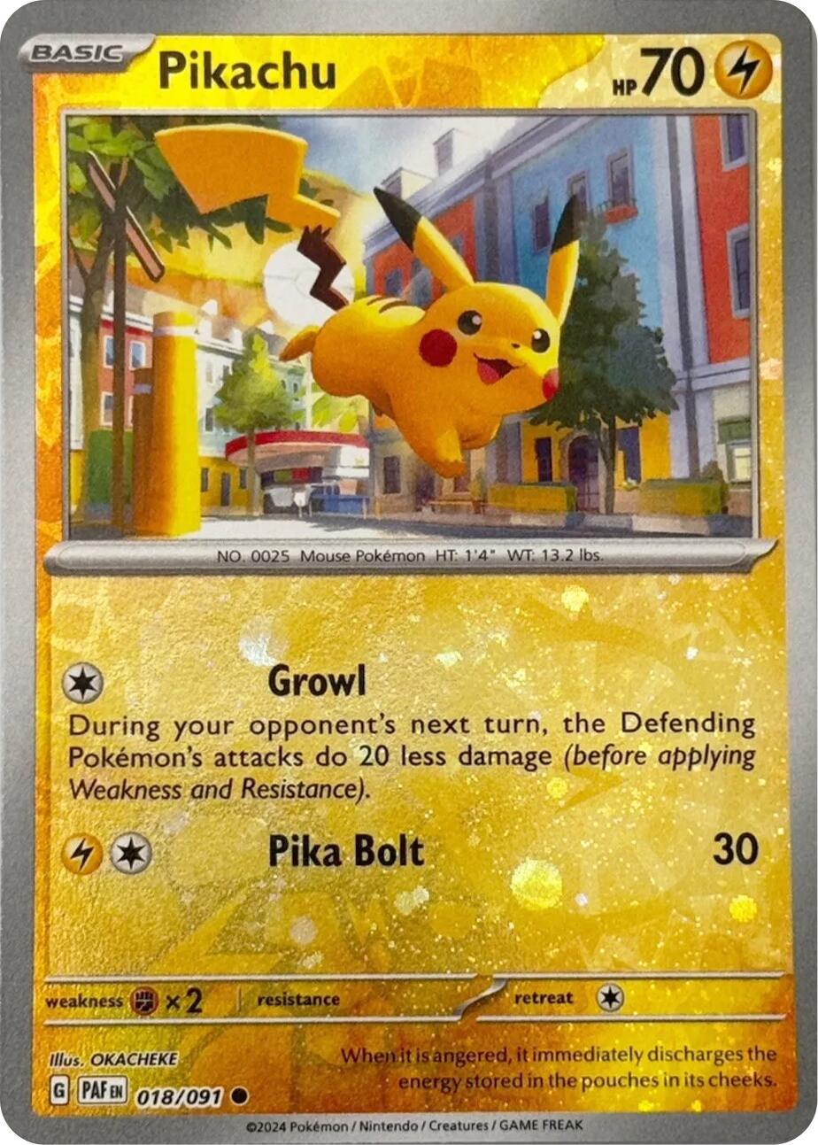 Pikachu (018/091) (Reverse Cosmos Holo) [Scarlet & Violet: Paldean Fates] | Cracking-Singles