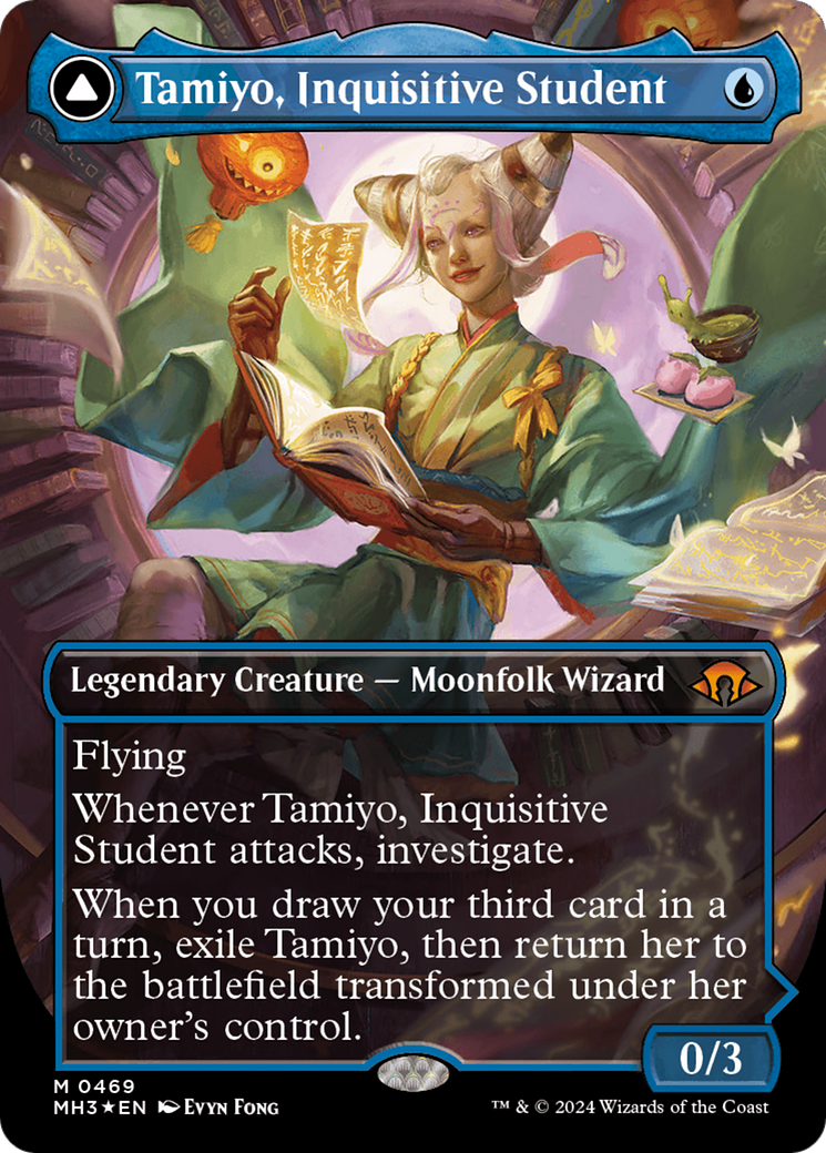 Tamiyo, Inquisitive Student // Tamiyo, Seasoned Scholar (Borderless) (Textured Foil) [Modern Horizons 3] | Cracking-Singles