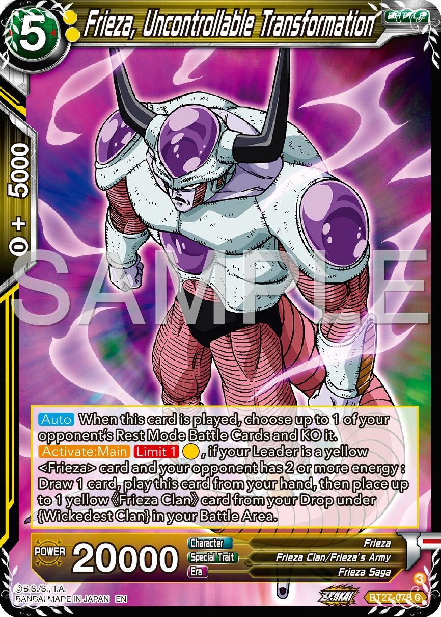 Frieza, Uncontrollable Transformation (BT27-078) [History of Z] | Cracking-Singles