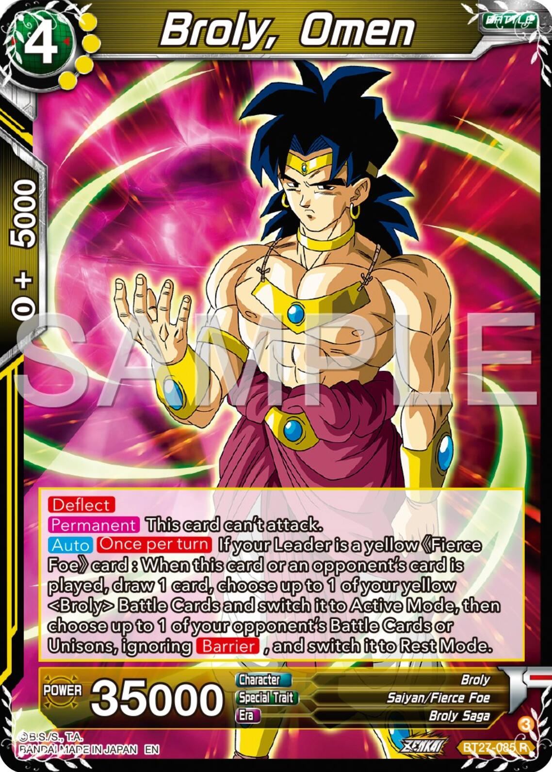 Broly, Omen (BT27-085) [History of Z] | Cracking-Singles