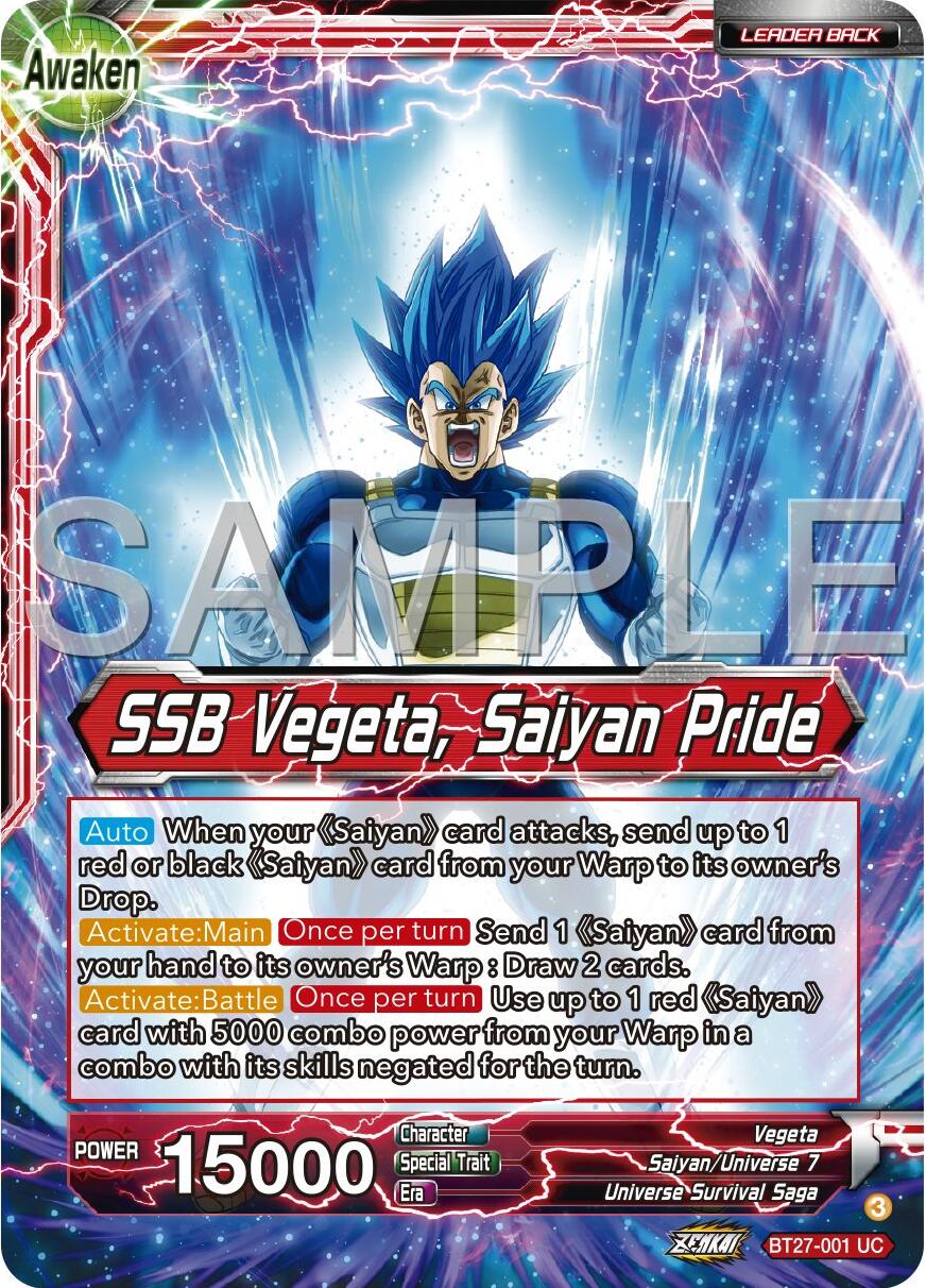 Vegeta // SSB Vegeta, Saiyan Pride (BT27-001) [History of Z] | Cracking-Singles