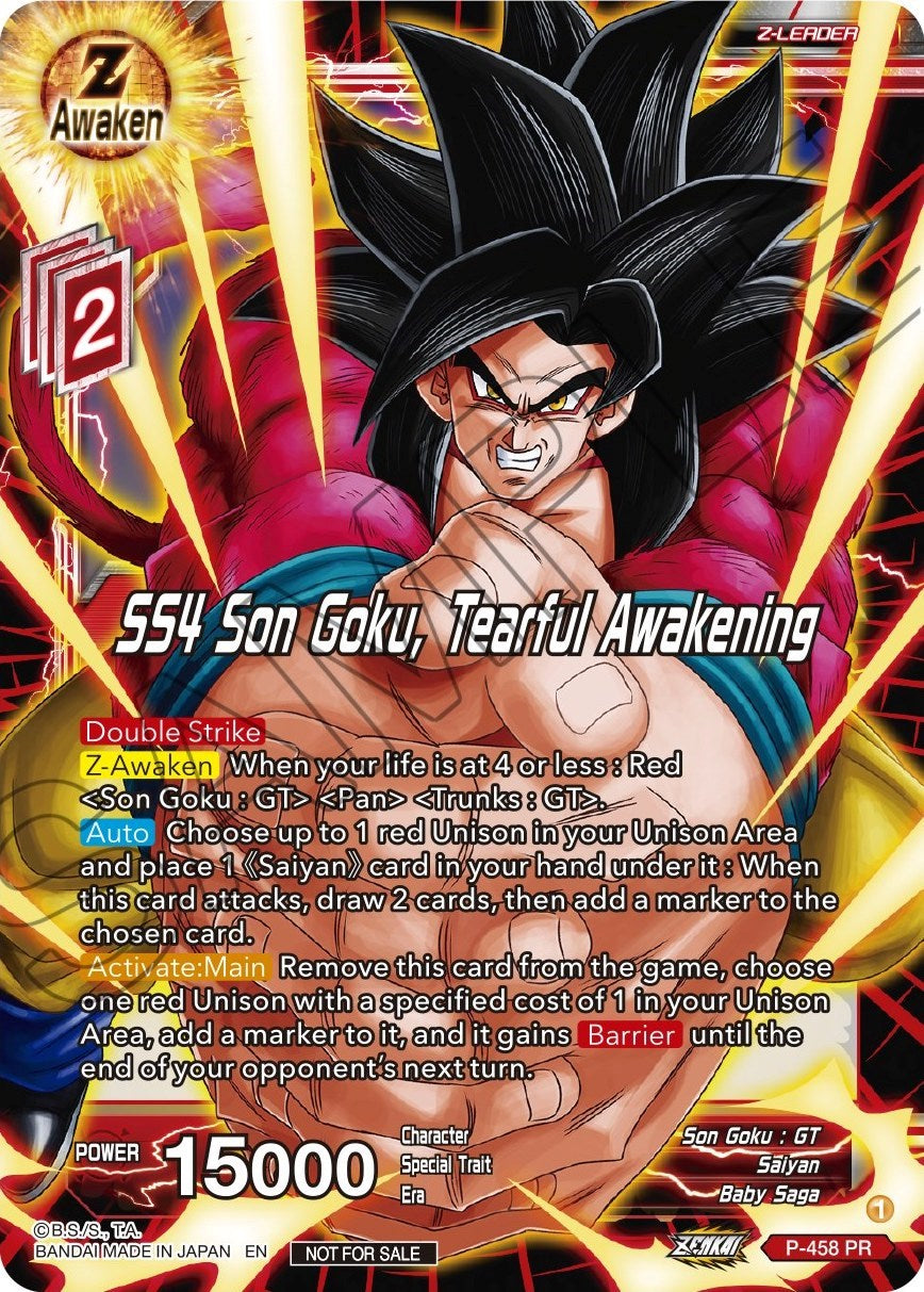 SS4 Son Goku, Tearful Awakening (Z03 Dash Pack) (P-458) [Promotion Cards] | Cracking-Singles