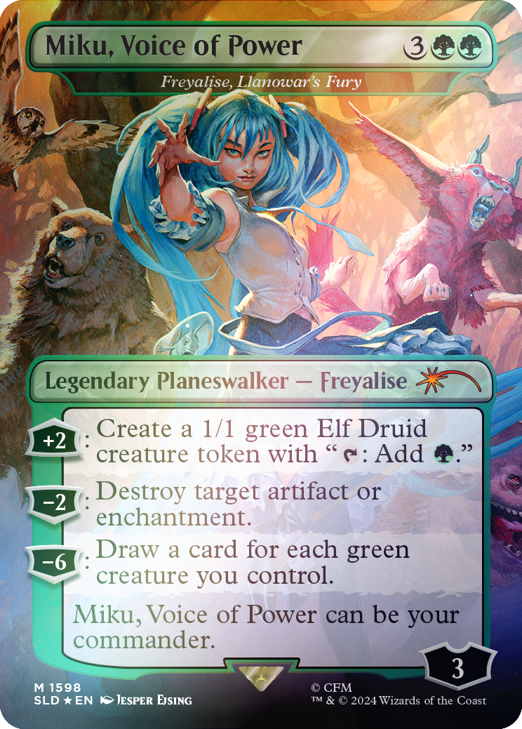 Miku, Voice of Power - Freyalise, Llanowar's Fury (Rainbow Foil) [Secret Lair Drop Series] | Cracking-Singles