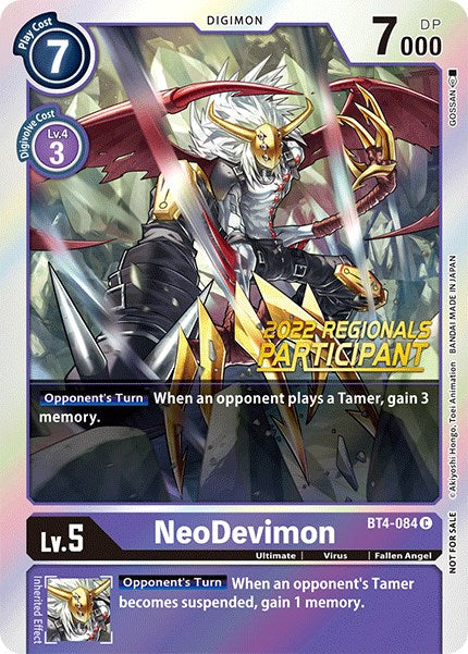 NeoDevimon [BT4-084] (2022 Championship Online Regional) (Online Participant) [Great Legend Promos] | Cracking-Singles