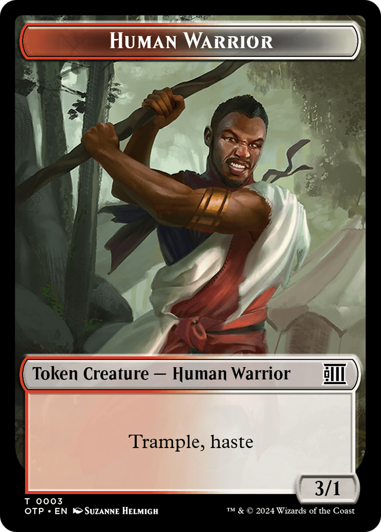 Human Warrior // Plot Double-Sided Token [Outlaws of Thunder Junction: Breaking News Tokens] | Cracking-Singles