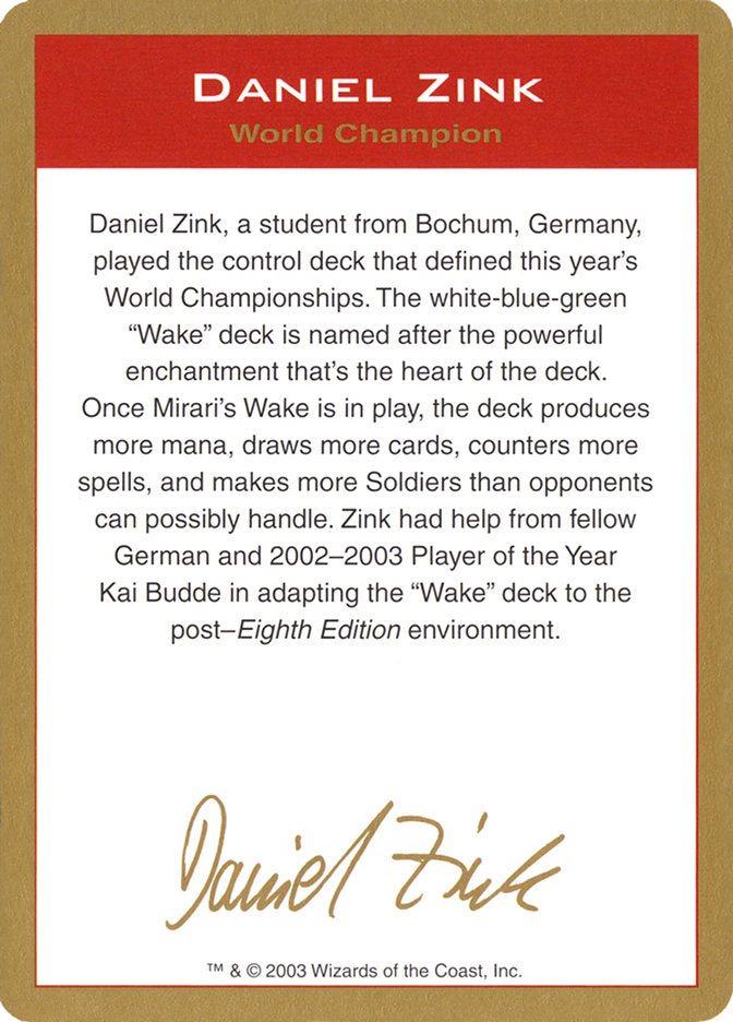 Daniel Zink Bio [World Championship Decks 2003] | Cracking-Singles