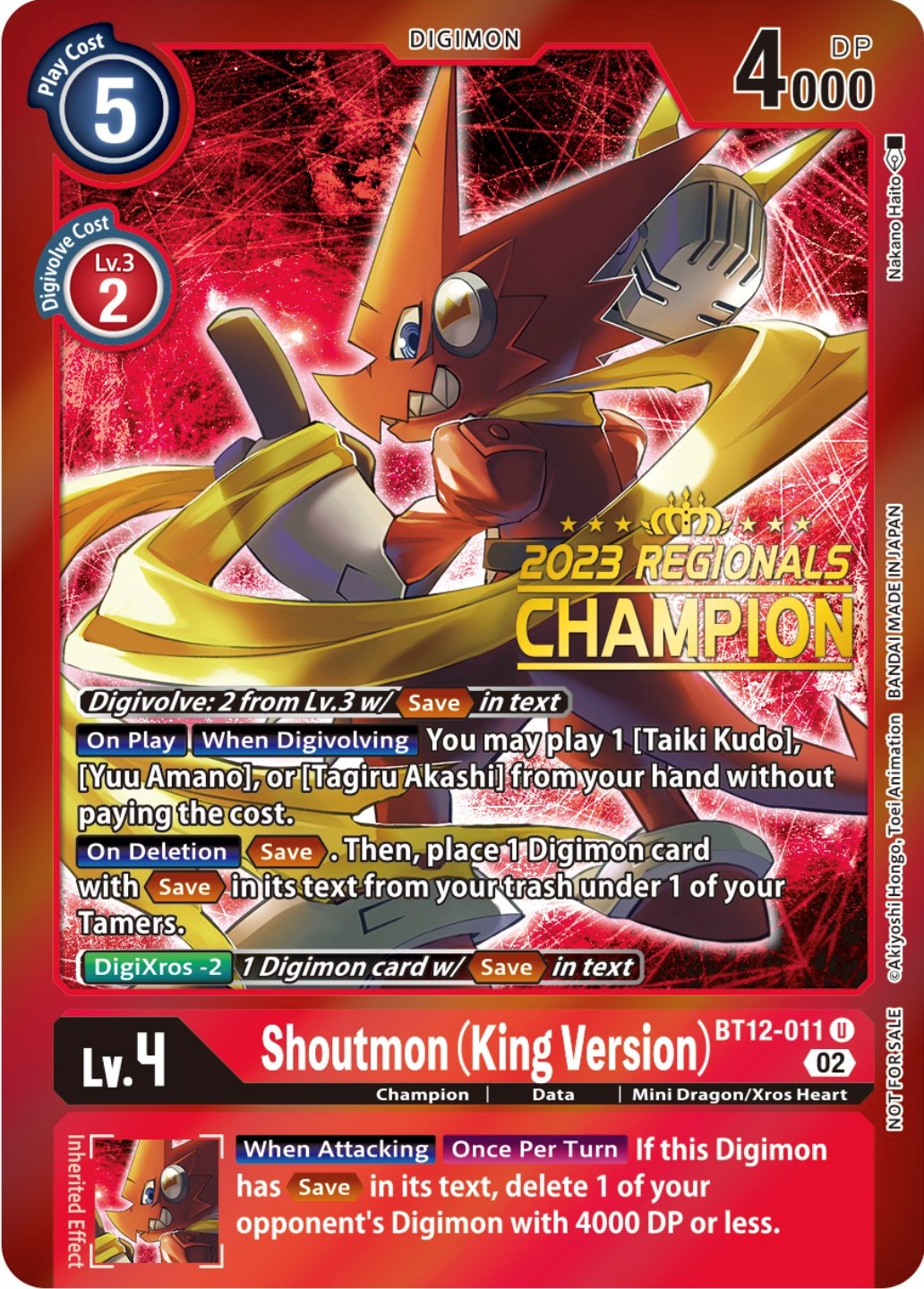 Shoutmon (King Version) [BT12-011] (2023 Regionals Champion) [Across Time Promos] | Cracking-Singles