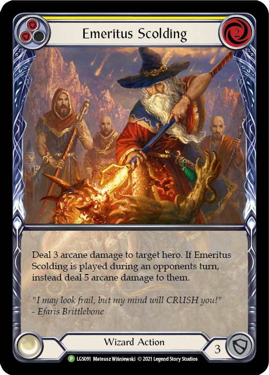 Emeritus Scolding (Yellow Extended Art) [LGS091] (Promo)  Rainbow Foil | Cracking-Singles