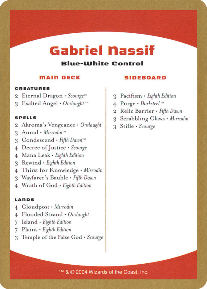 Gabriel Nassif Decklist [World Championship Decks 2004] | Cracking-Singles