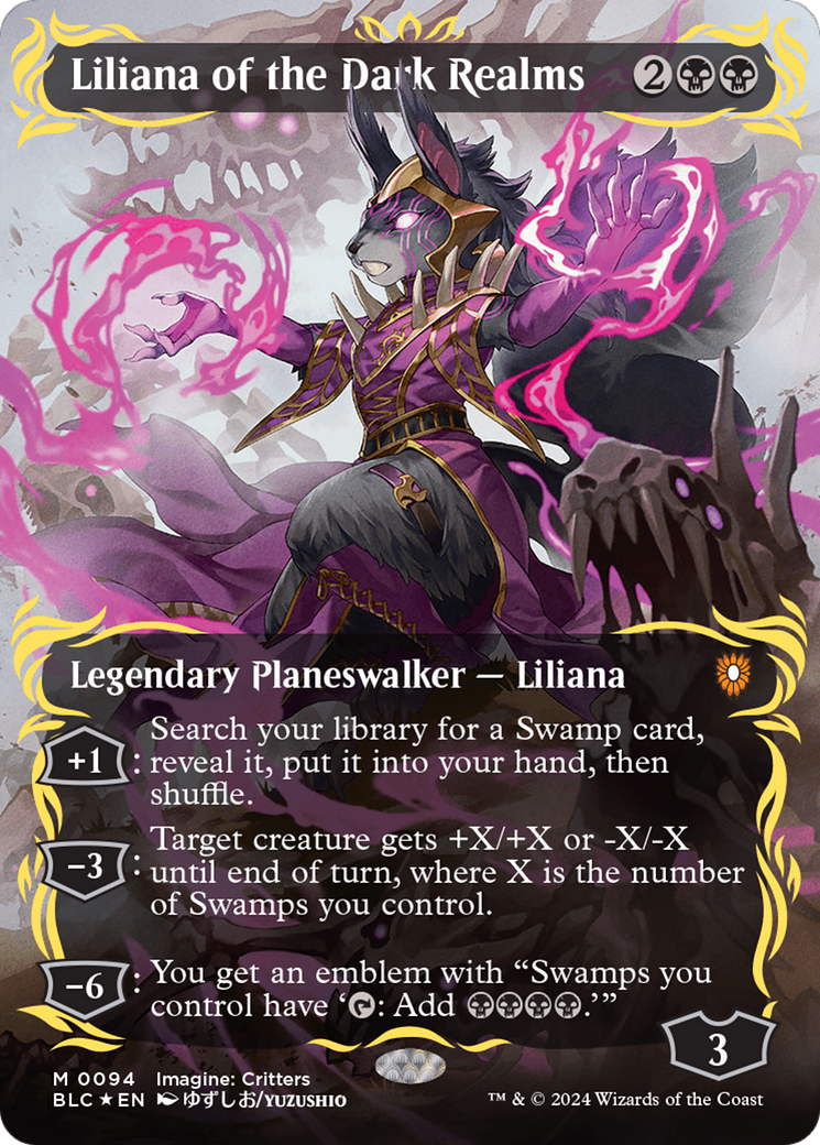 Liliana of the Dark Realms (Borderless) (Raised Foil) [Bloomburrow Commander] | Cracking-Singles