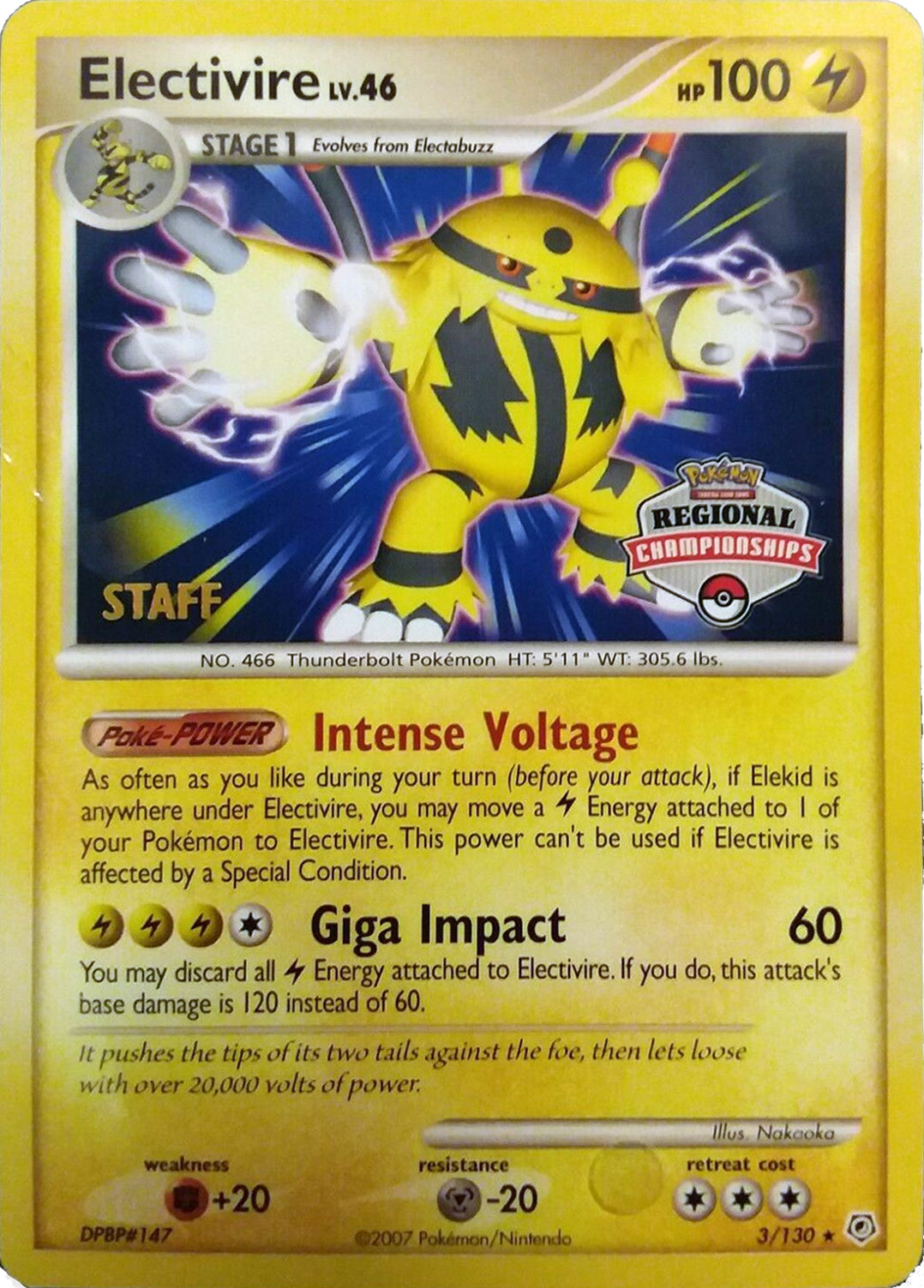 Electivire (003/130) (2008 Staff Regional Championships) [League & Championship Cards] | Cracking-Singles