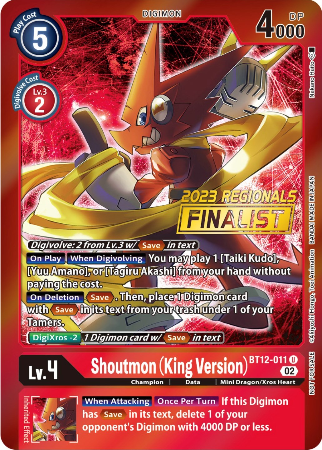 Shoutmon (King Version) [BT12-011] (2023 Regionals Finalist) [Across Time Promos] | Cracking-Singles